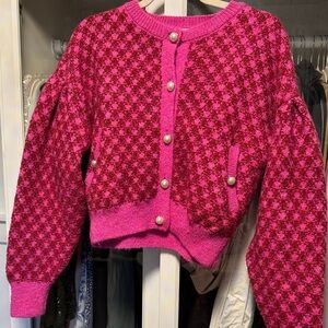 Zara Pink and Red Knit Cardigan